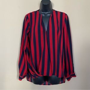 Urban Outfitters Navy Blue and Red Vertical Stripe Bubble Hem Blouse